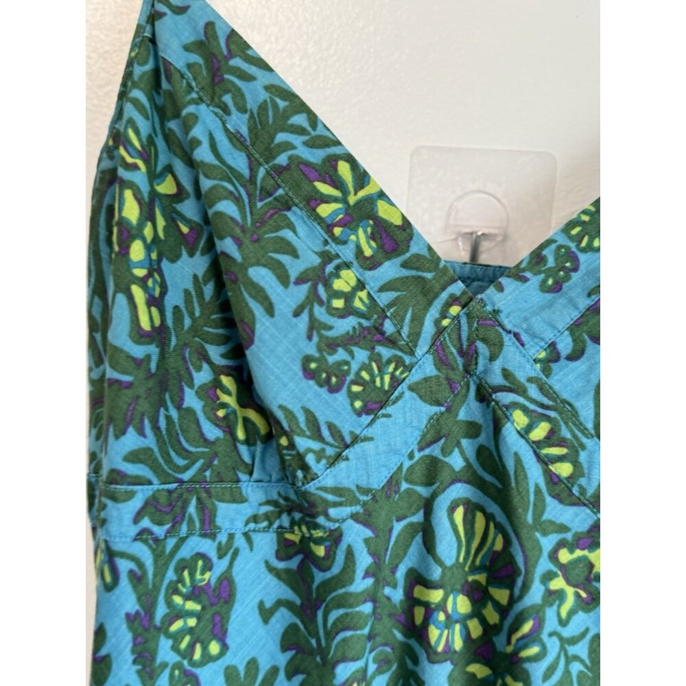GAP Teal Floral Tiered Midi Sun Dress Women’s 12 Spaghetti Strap Cottagecore - Picture 5 of 12